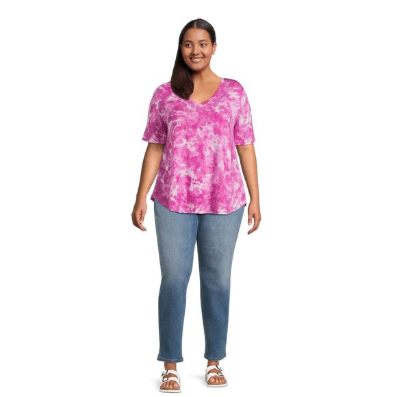 TERRA & SKY WOMEN'S SZ 2 XL (20 / 22) V - NECK TEE ORCHID TIE DYE SS T-SHIRT NWT - Picture 4 of 7